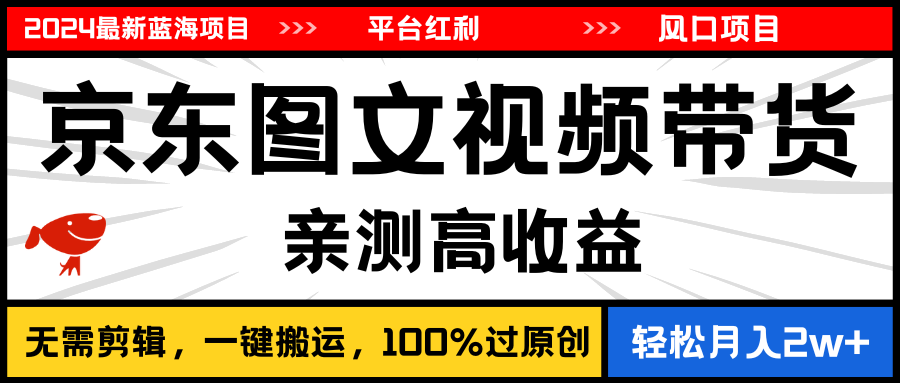 （11147期）2024最新蓝海项目，逛逛京东图文视频带货，无需剪辑，月入20000+