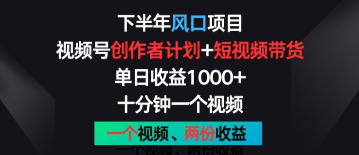 下半年风口项目，视频号创作者计划+视频带货，一个视频两份收益，十分钟一个视频