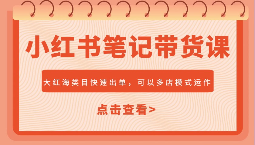 小红书笔记带货课，大红海类目快速出单，市场大，可以多店模式运作（更新）